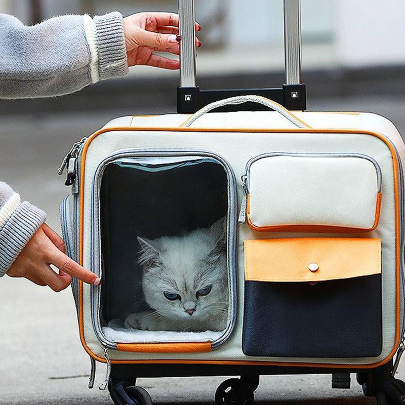 Cat Rolling Carrier Backpack with Wheels Trolley Bag