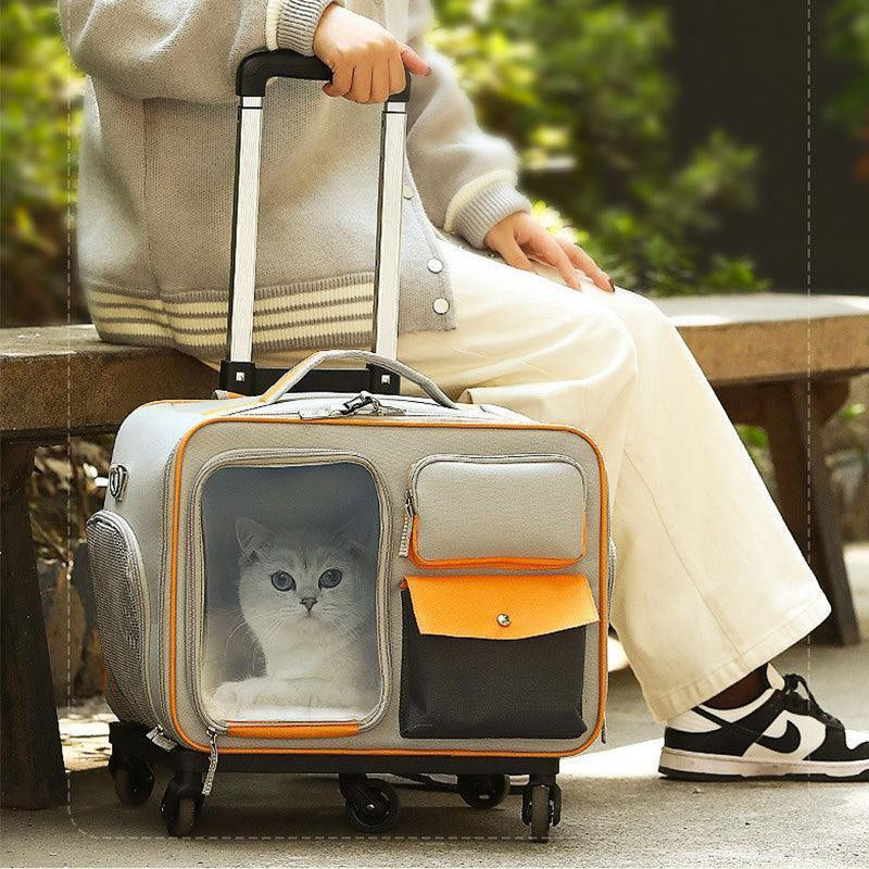 Cat Rolling Carrier Backpack with Wheels Trolley Bag