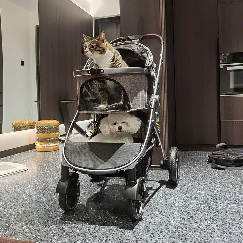 Shock-Absorbing Cat Stroller Pet Carrier with Wheels