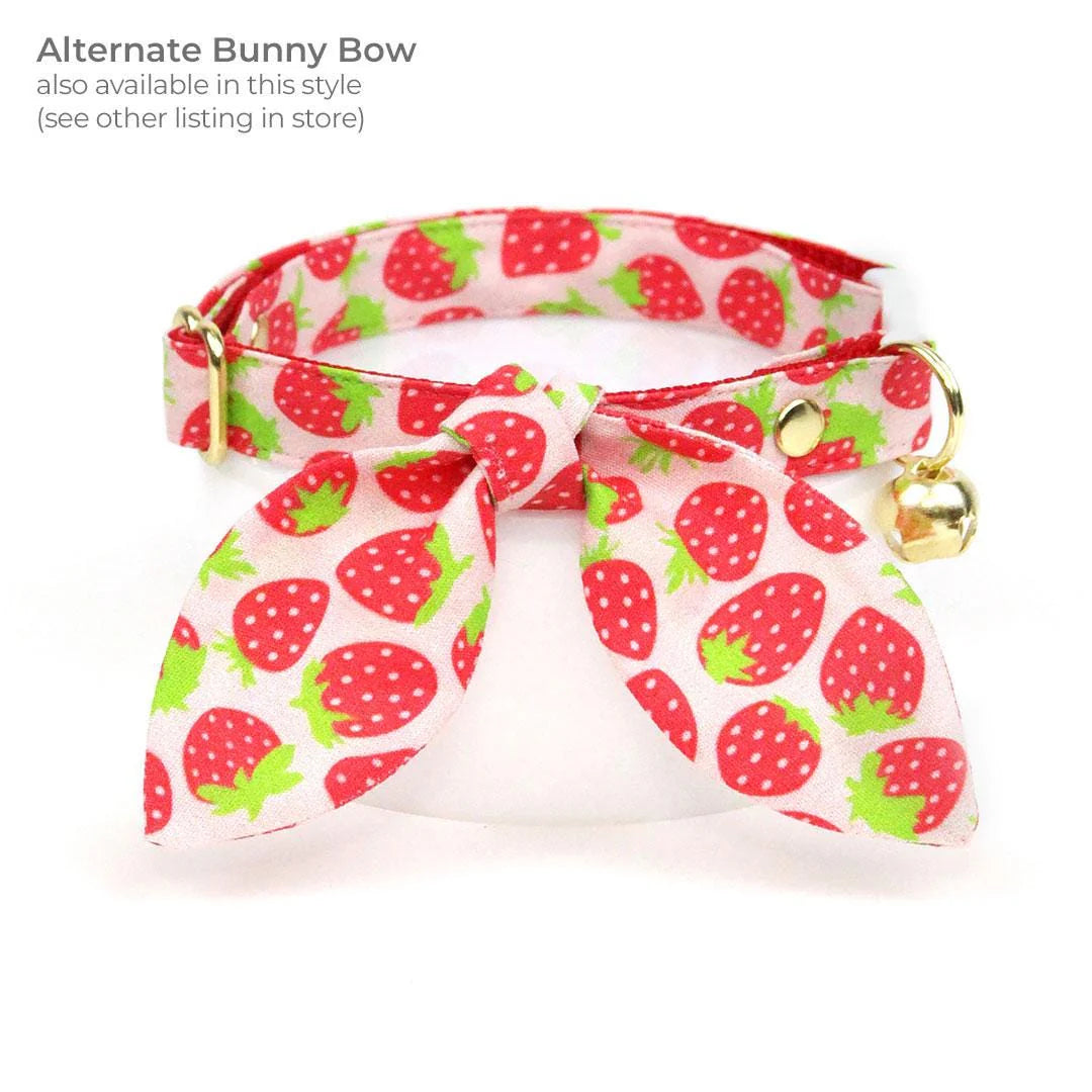 Strawberry Cat Bow Tie - "Strawberry Patch" - Red Berry Fruit Bow Tie for Cat Collar / Spring + Summer / Cat, Kitten + Small Dog Bowtie