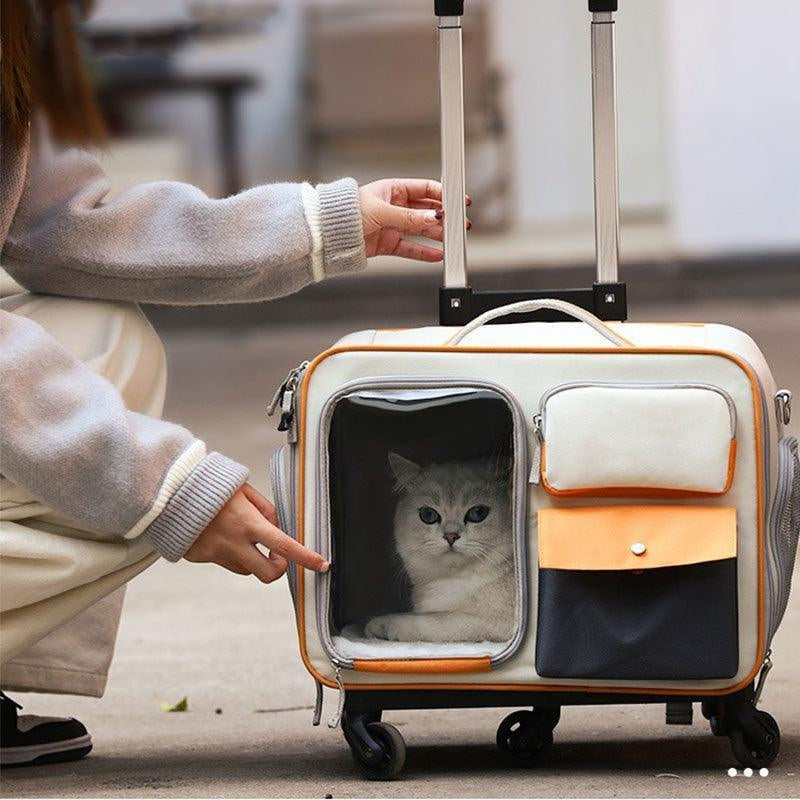 Cat Rolling Carrier Backpack with Wheels Trolley Bag